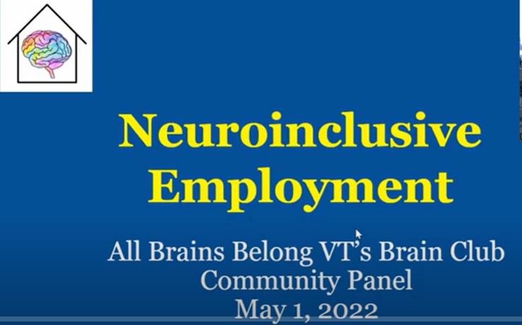 All Brains Belong logo - rainbow brain inside outline of a house. Text reads Neuroinclusive Employment: Brain Club