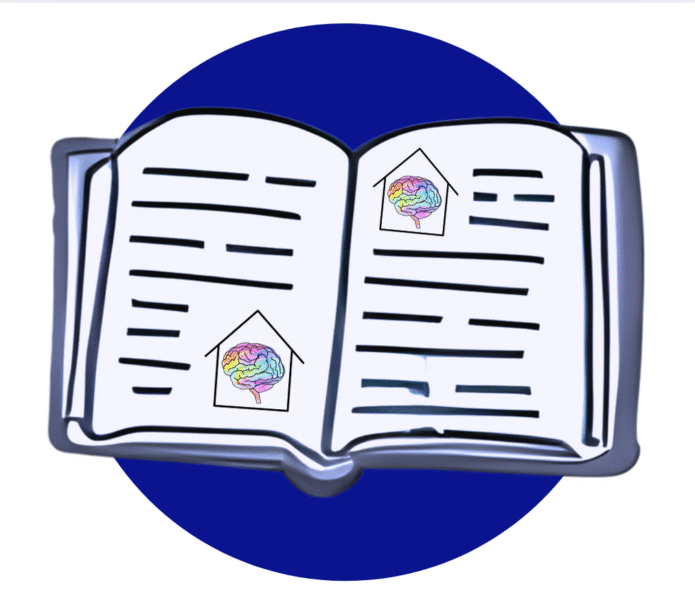 Graphic of an open book with text and the All Brains Belong VT logo in front of a blue circle