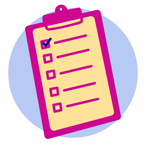 pink clipboard with checkboxes on a menu, symbolizing offering multiple paths to participation with universal design